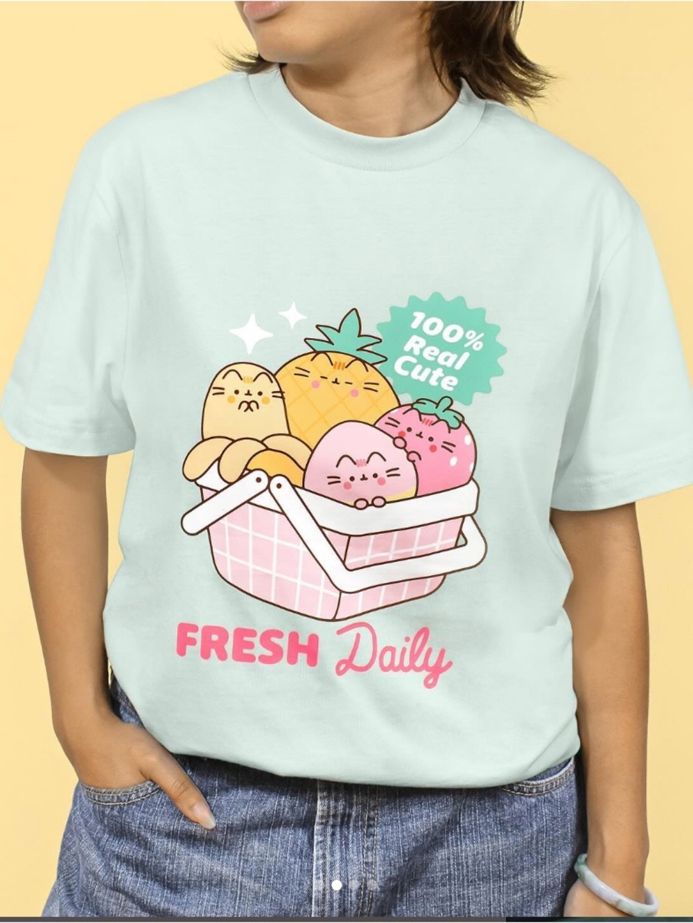 Pusheen Mint Green "Fresh Daily" Fruit Basket Tee